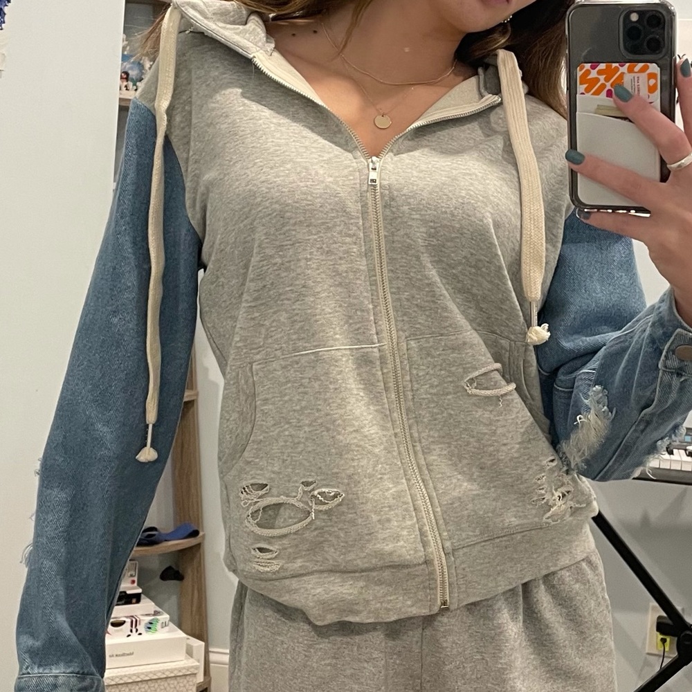 Sweater/Denim Zip Up Jacket